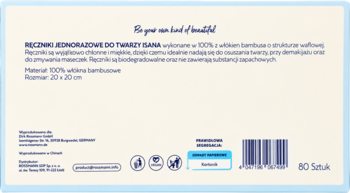 Tył opakowania jednorazowych ręczników do twarzy GAGA z włókna bambusowego, 80 sztuk. Widoczny opis i kod kreskowy.