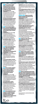 Tył ciemnego kartonu 1L napoju roślinnego z białym panelem zawierającym szczegółowe informacje o składnikach.