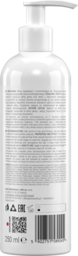 Tył białej butelki szamponu Seboradin Forte przeciw wypadaniu włosów z pompką, z etykietami produktu.