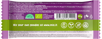 Tył batonika Action BIO Mixit figa-orzech, 25g. Widoczne informacje odżywcze, certyfikaty bio, bez glutenu i laktozy.