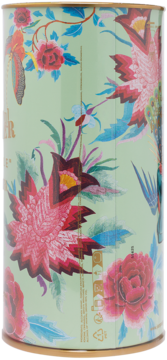 Jean Paul Gaultier La Belle Paradise Garden woda perfumowana, zielona butelka z egzotycznymi kwiatami i ptakami, widok z boku.