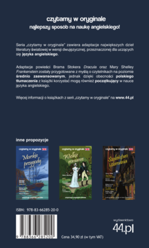 Tylna okładka książki „Czytamy w oryginale” do nauki angielskiego, z opisem serii, ISBN i ceną 34,90 zł.