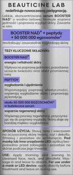 BEAUTICINE LAB BOOSTER NAD+ serum z peptydami i egzosomami, szara etykieta, tekst PL/EN, widok z przodu.