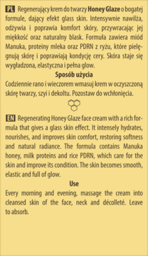 Regenerujący krem do twarzy Honey Glaze z miodem Manuka, ceramidami. Nawilża, odżywia, efekt glass skin, zdrowy blask.