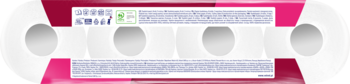Papier toaletowy Velvet: biały, 3-warstwowy, z certyfikatem PEFC. Widok opakowania w odcieniach różu.