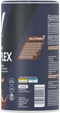 Tył opakowania Sportness Protein Complex o smaku czekoladowym, z informacjami odżywczymi i kodem kreskowym.