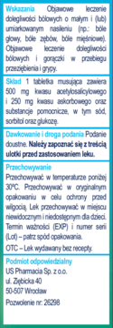Ulotka informacyjna leku Ultrapiryna Fast: skład, dawkowanie i przechowywanie, biały tekst na niebieskim tle.