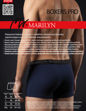 Granatowe, bawełniane bokserki męskie Marilyn Pro z logo na gumce, widok z tyłu na modelu.