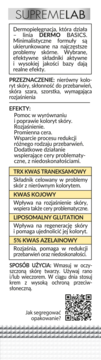 Ulotka Supremelab Dermo Basics: opis kremu rozjaśniającego, składniki (kwas traneksamowy, kojowy), sposób użycia.