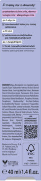 Tył fioletowego opakowania dermokosmetyku Bielenda 15% Niacinamide na potrądzik z czytelnym składem i certyfikatami.