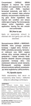 Label of Concentrated CAPSULE SERUM, showing English/Polish descriptions, usage, ingredients with PDRN, NAD+.