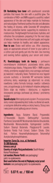 Różowy tonik rewitalizujący do twarzy z NAD+ i ceramidami, tył butelki z opisem i listą składników.