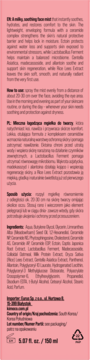 Różowa butelka mlecznej mgiełki do twarzy, tył z listą składników i instrukcjami w j. angielskim i polskim.
