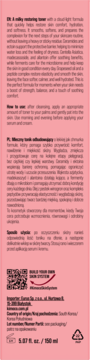 Tył różowego opakowania toniku mlecznego, biały tekst o produkcie i użytkowaniu, QR kod, recykling.