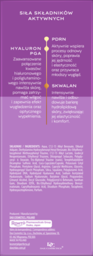 Tył opakowania Kremu Wypełniającego SPF 50 z Hyaluron PGA, PDRN i Skwalanem, szczegółowa lista składników.