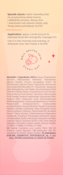 Tył opakowania kremu Eveline z instrukcją użycia i pełną listą składników. Tło: gradient pomarańczowo-różowy.