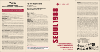 Unfolded information leaflet for SEOUL1988 Retinal Liposome 1% cream, featuring red branding on beige background with text.