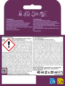 Tył purpurowego opakowania wkładu odświeżacza powietrza 40 ml, z piktogramami montażu i ostrzeżeniami.