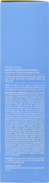 Holika Holika Ceramide Moisture Active Toner, błękitny kartonik z opisem i składem widoczny z boku.