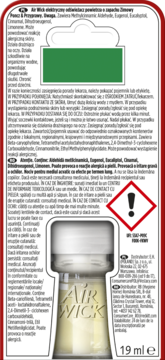 Tył opakowania wkładu Air Wick, elektrycznego odświeżacza powietrza, zapach Zimowy, 19 ml.