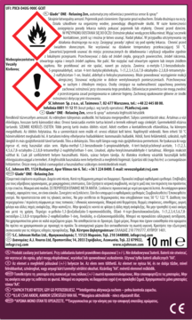 Tył opakowania Glade ONE Relaxing Zen, odświeżacza powietrza, z symbolami ostrzegawczymi i tekstem.
