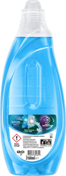 Tył niebieskiej butelki żelu Coccolino Wonder Wash Odour Protection 2160ml, etykieta z symbolem 15 minut i kodem.