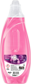 Tył różowego żelu Coccolino Wonder Wash Ultra Care 2160ml, dla koloru, z etykietą 15 min i kodem.