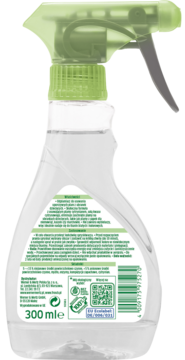 Tył odplamiacza dla dzieci 300ml, przezroczysta butelka z zielonym spryskiwaczem, widoczna etykieta PL.