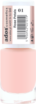 Ados Cosmetics lakier do paznokci serum Rose Petals, jasny, pastelowy róż, szklana butelka, widok z przodu.