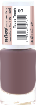 Lakier do paznokci Ados Cosmetics Taupe Touch 07, butelka 6ml w odcieniu brązowo-szarym, widok z przodu.