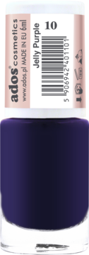 Ados Cosmetics lakier serum Jelly Purple 10, półtransparentny ciemnofiolet, widok z przodu, 6ml.