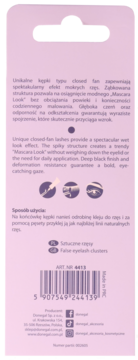 Tył różowego opakowania kępek rzęs typu closed fan, widok pionowy, z opisem 'wet look' i kodem kreskowym.
