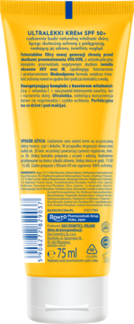 Tył Dax Sun Ultralekki Krem SPF 50+ 75ml w żółtej tubce. Informacje o składzie i ochronie UVA/UVB.