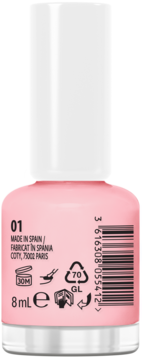 Tył różowego pielęgnującego lakieru Miss Sporty Naturally Perfect Latte Care 8ml, z kodem i detalami.