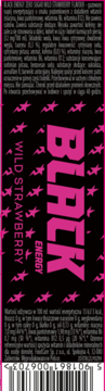 Front czarnej butelki Black Wild Strawberry Zero Sugar 300ml z różowym logo Black.