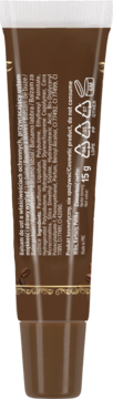 Tył ochronnego balsamu do ust w brązowej tubce 15g, z polskimi etykietami, symbolami recyklingu i kawowymi ziarnami.