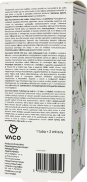 Tył białego opakowania VACO DECOR TUBE, tuba do roślin z 2 wkładami, instrukcje i schematy montażu.