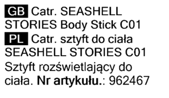 Tekstowa etykieta produktu: rozświetlający sztyft do ciała Catrice SEASHELL STORIES C01.