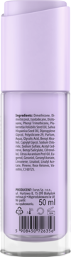 Tył lawendowej butelki perfumowanego olejku nabłyszczającego 50 ml ze składem i danymi producenta.