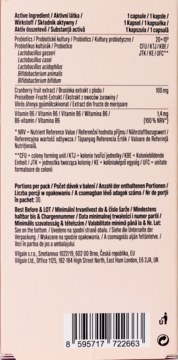 Tył opakowania Vilgain Probiotyki dla kobiet 30 kapsułek, beżowe tło, pełna lista składników, kod kreskowy.