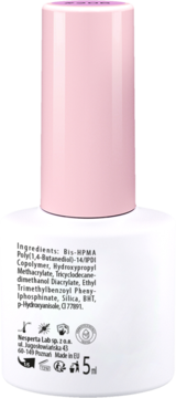 Tył białego opakowania mlecznego topu hybrydowego hi hybrid Vanilla Cream z różową nakrętką i listą składników.