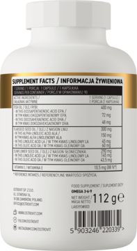 Tył białej butelki kapsułek OstroVit Omega 3-6-9 z czytelną etykietą suplementu diety i składem.