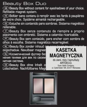 ARTDECO Beauty Box Duo, otwarta czarna magnetyczna paleta z dwoma pustymi miejscami i pędzlem na ciemnym tle.