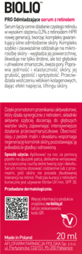 BIOLIQ PRO odmładzające serum z retinolem, 0,3% czystego retinolu. Biało-czerwone opakowanie, widok z przodu.