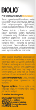 Biało-pomarańczowa pionowa etykieta serum BIOLIQ PRO. Widoczne teksty: rewitalizujące, z kawiorem i bajkaliną.