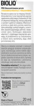 Tył opakowania serum BIOLIQ PRO Skoncentrowane z wit. C i niacynamidem, właściwości i skład, 20 ml.