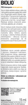 Pełna etykieta serum BIOLIQ PRO Intensywne pod oczy 15ml, opisująca redukcję zmarszczek, cieni i opuchlizny.