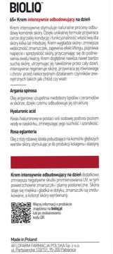 BIOLIQ 65+ Krem intensywnie odbudowujący na dzień, biała etykieta z czerwonymi detalami, pełny tekst widoczny.