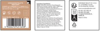 Tył kartonowego opakowania palety cieni Eveline Brown Sugar z listą składników, kodem kreskowym i danymi producenta.