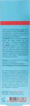 Tył opakowania kremu korygującego CC WATER z Centella Asiatica, nawilżającego, w jasnoniebieskiej tubce z czerwoną linią.